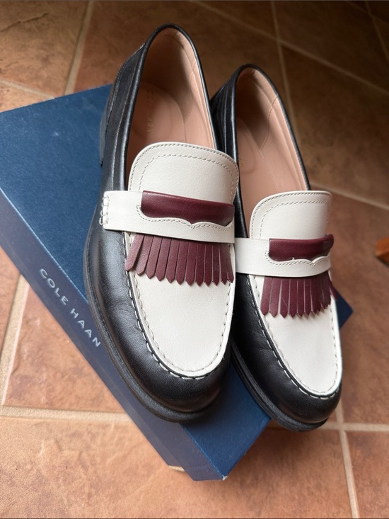 Cole Haan Shoes - Cole Haan Black, White & Burgundy Kiltie Penny Loafers